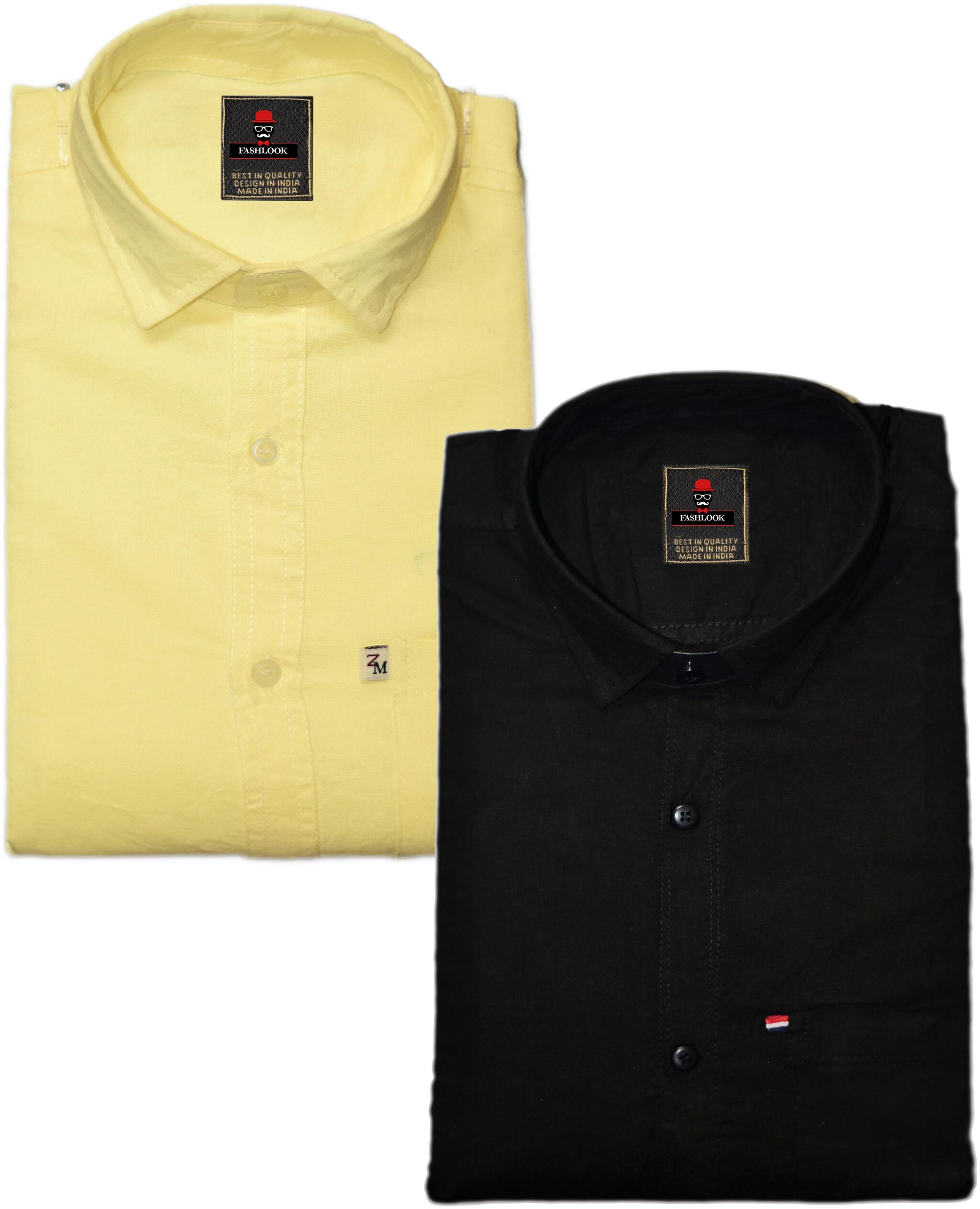 

FASHLOOK Men Black Yellow Solid Slim Fit Casual Shirt