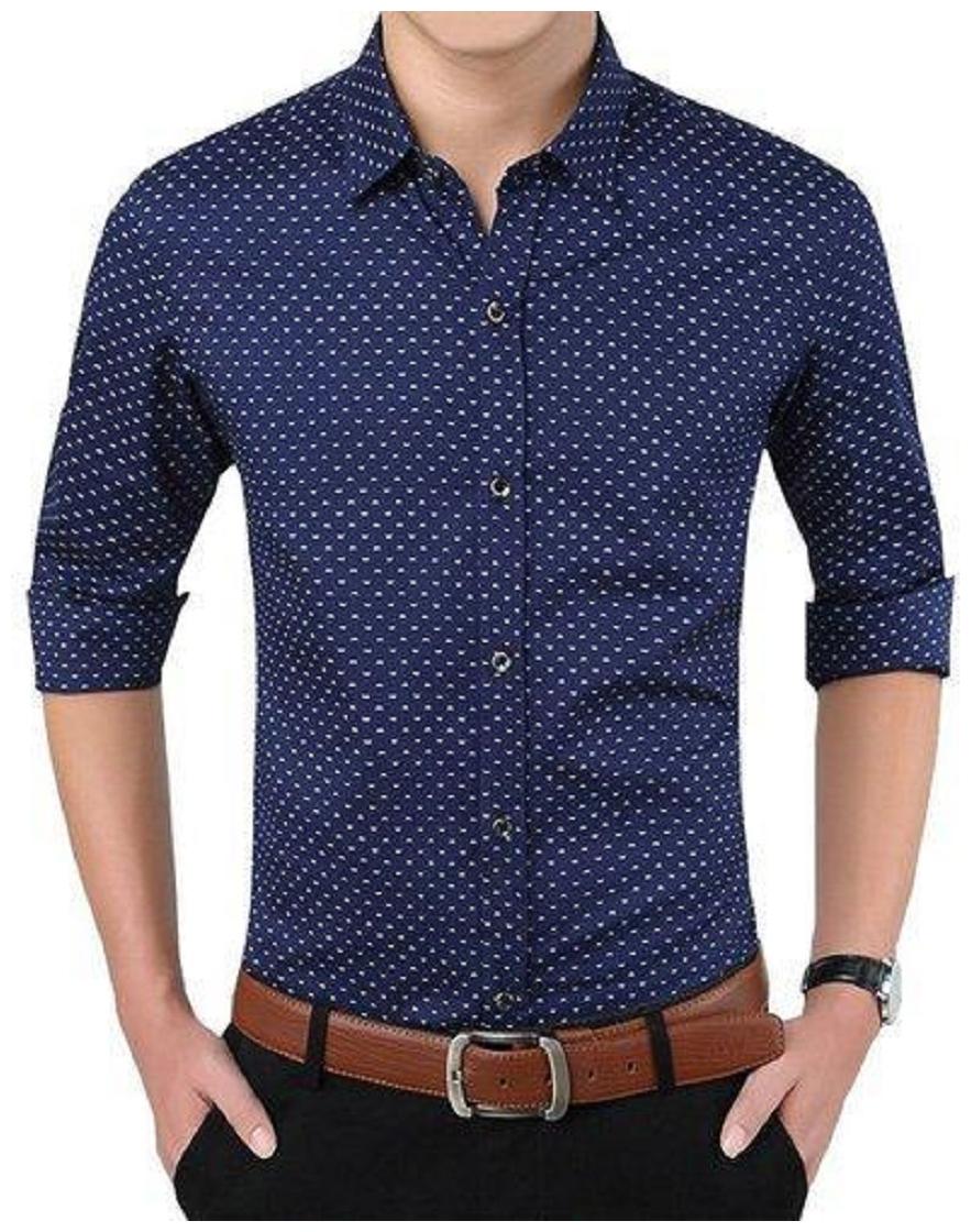 

FASHLOOK Men Navy Blue Polka Dots Slim Fit Casual Shirt