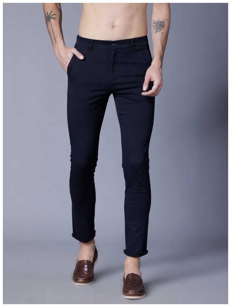 

FASHLOOK Men Navy blue Solid Slim fit Wrinkle free Chinos