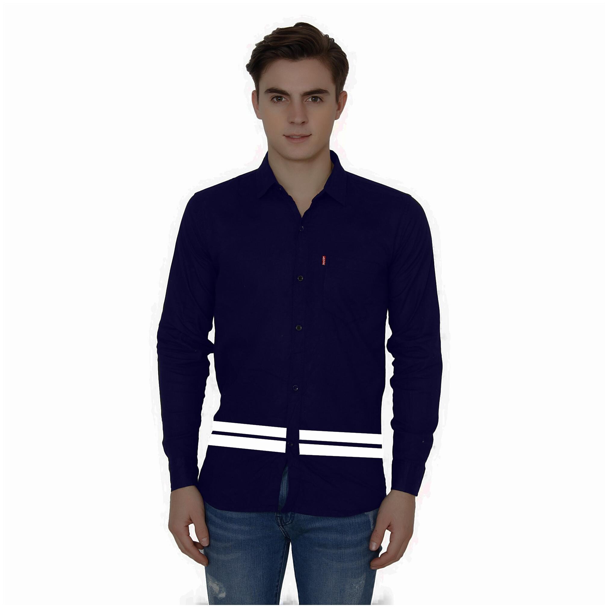

FASHLOOK Men Navy Blue Solid Slim Fit Casual Shirt