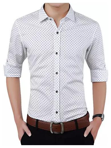 

FASHLOOK Men White Polka Dots Slim Fit Casual Shirt