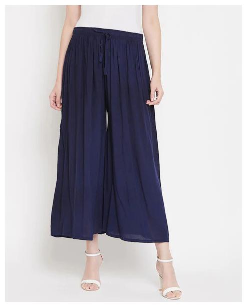 

FASHLOOK Navy Blue Solid Flared Palazzo