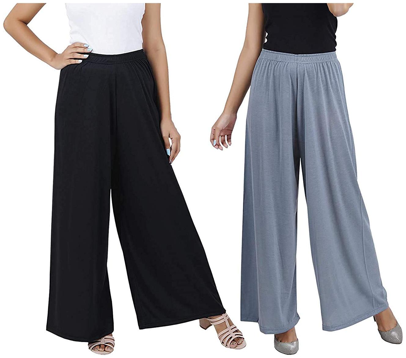 

FASHLOOK Grey Black Solid Wide Leg Palazzo