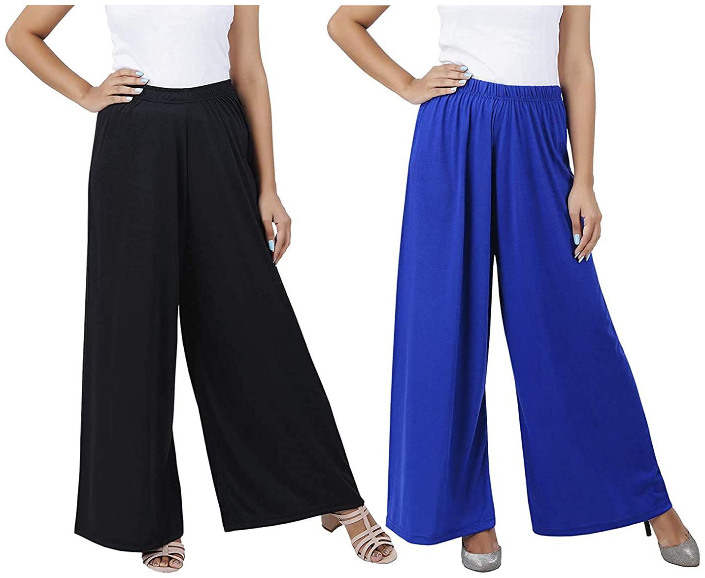 

FASHLOOK Black Blue Solid Wide Leg Palazzo