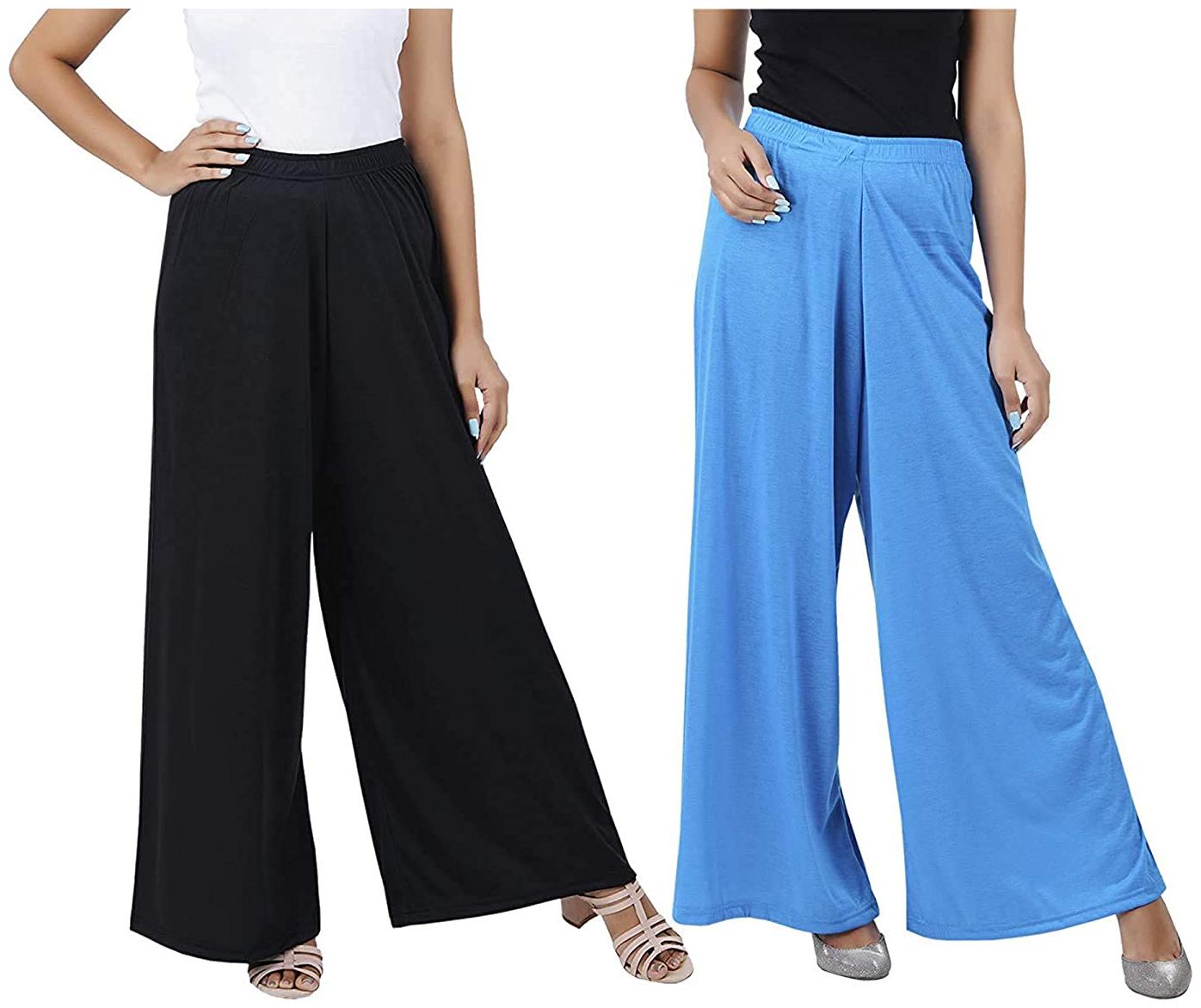 

FASHLOOK Blue Black Solid Wide Leg Palazzo