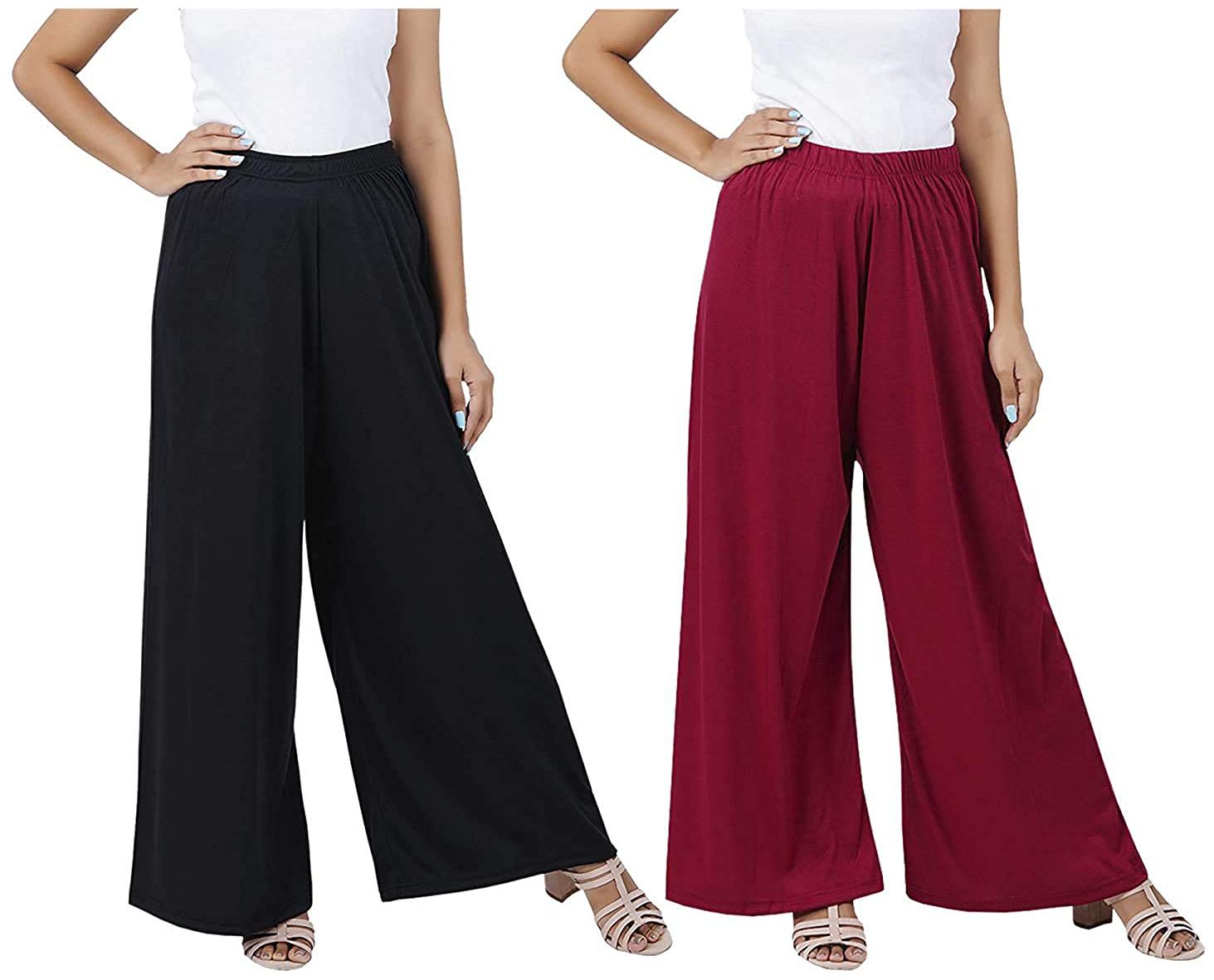 

FASHLOOK Maroon Black Solid Wide Leg Palazzo