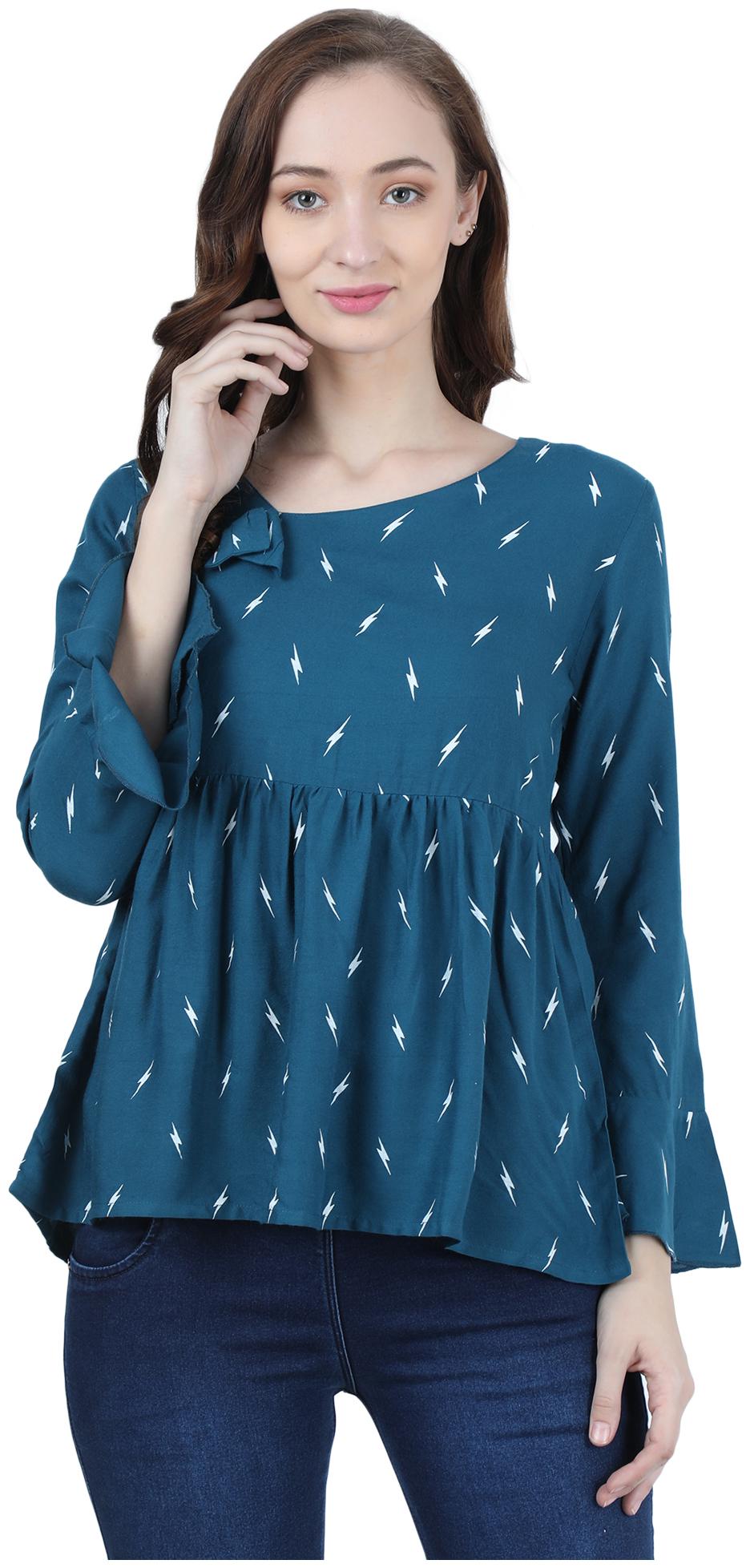 

FASHOPEDIA Women Printed Regular top - Blue