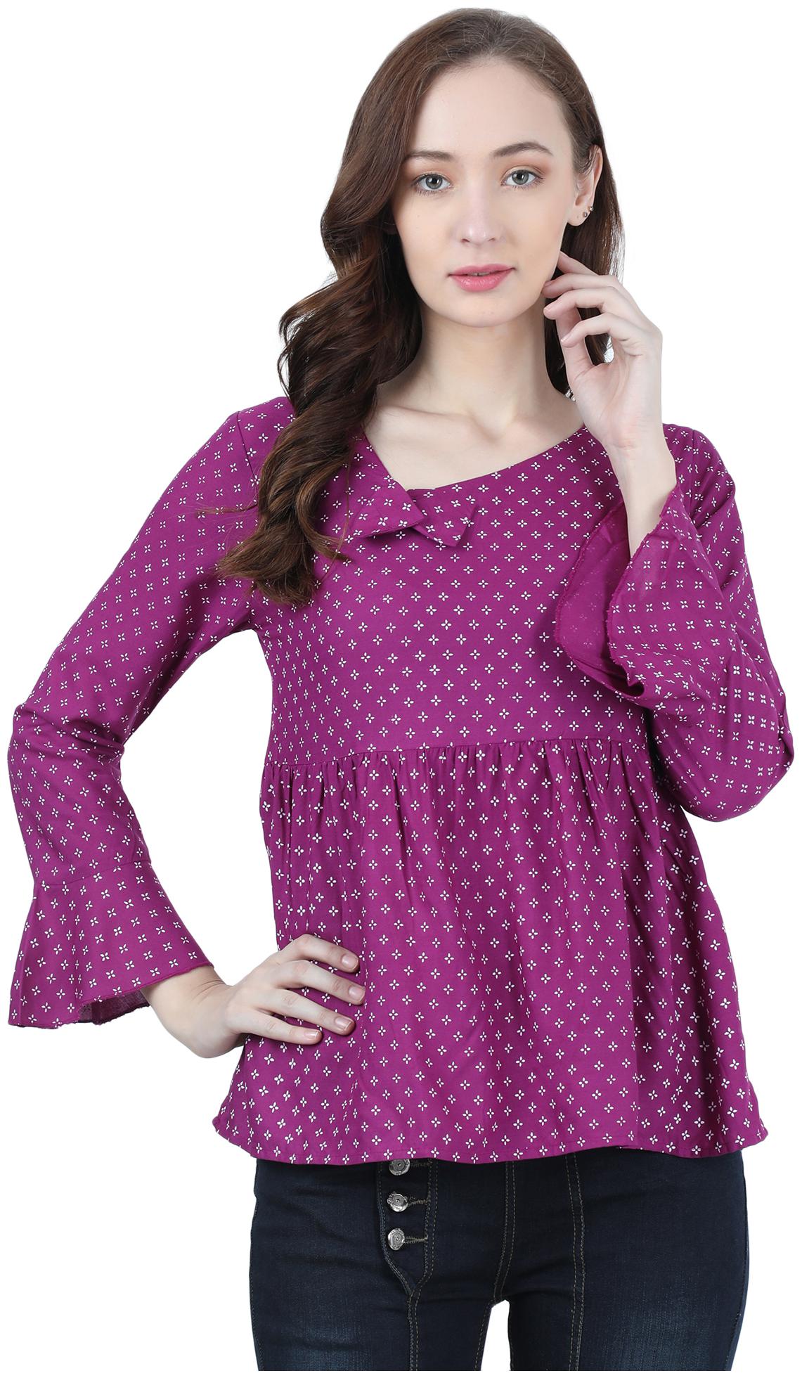 

FASHOPEDIA Women Printed Regular top - Purple