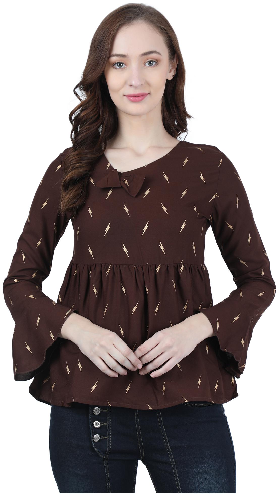 

FASHOPEDIA Women Printed Regular top - Brown