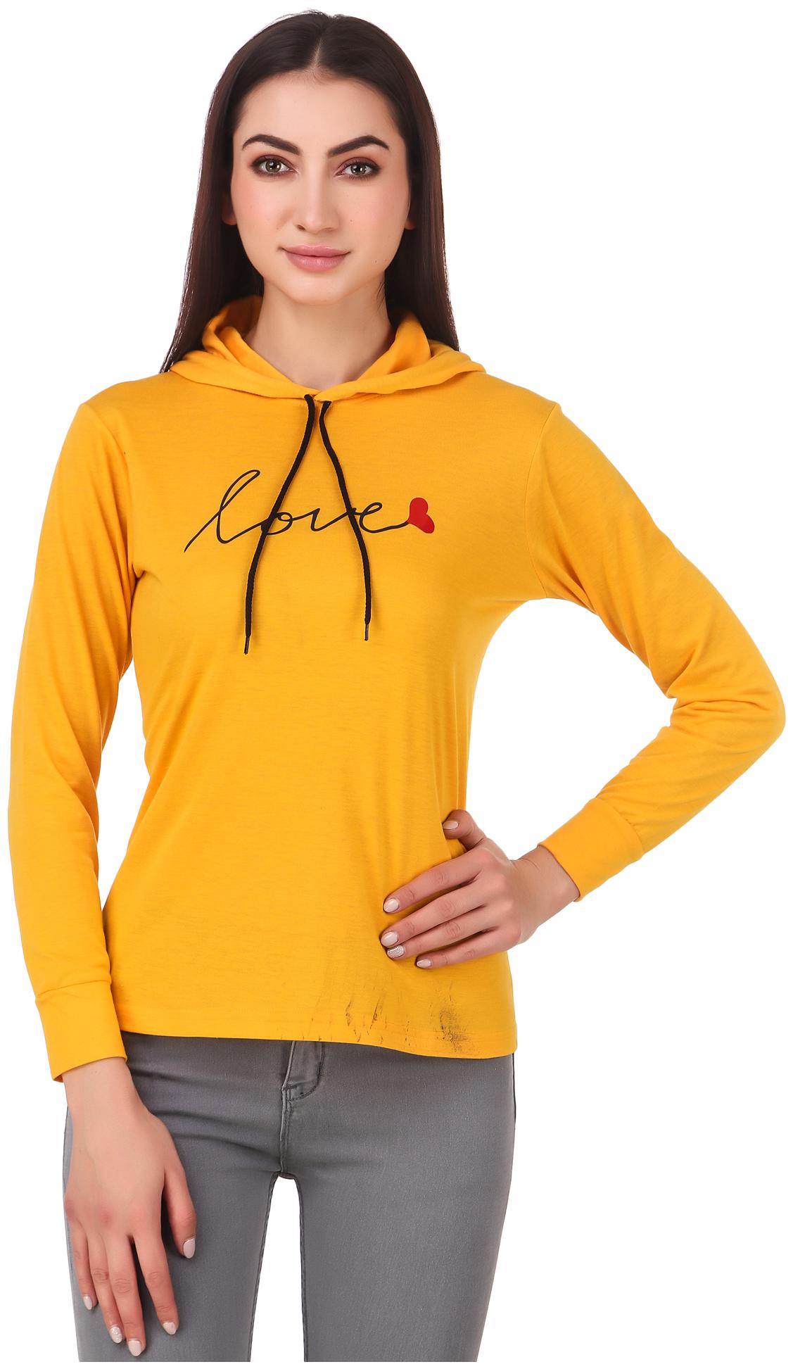 

FASHOPEDIA Women Printed Hoodie - Yellow