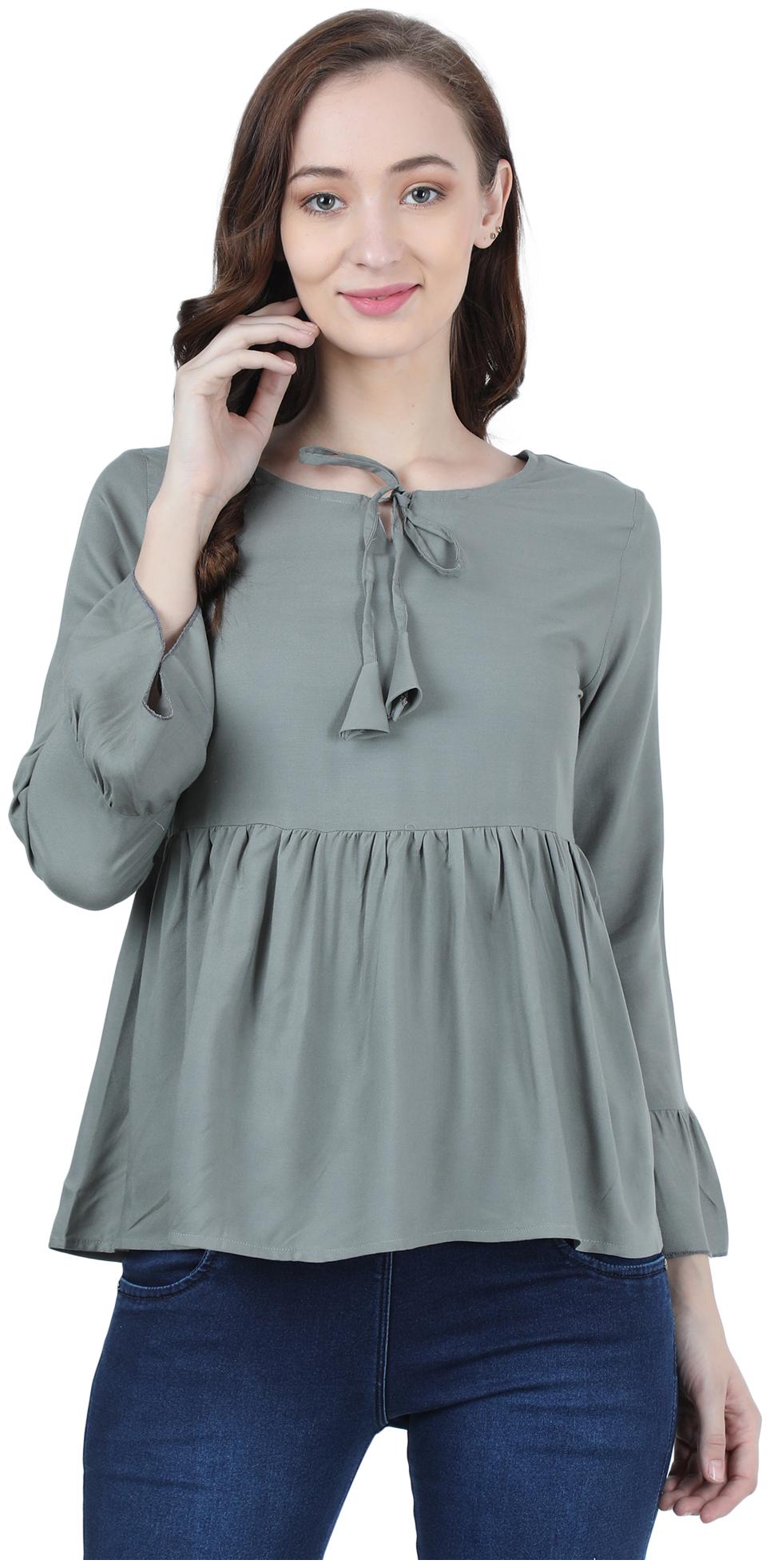 

FASHOPEDIA Women Solid Regular top - Grey