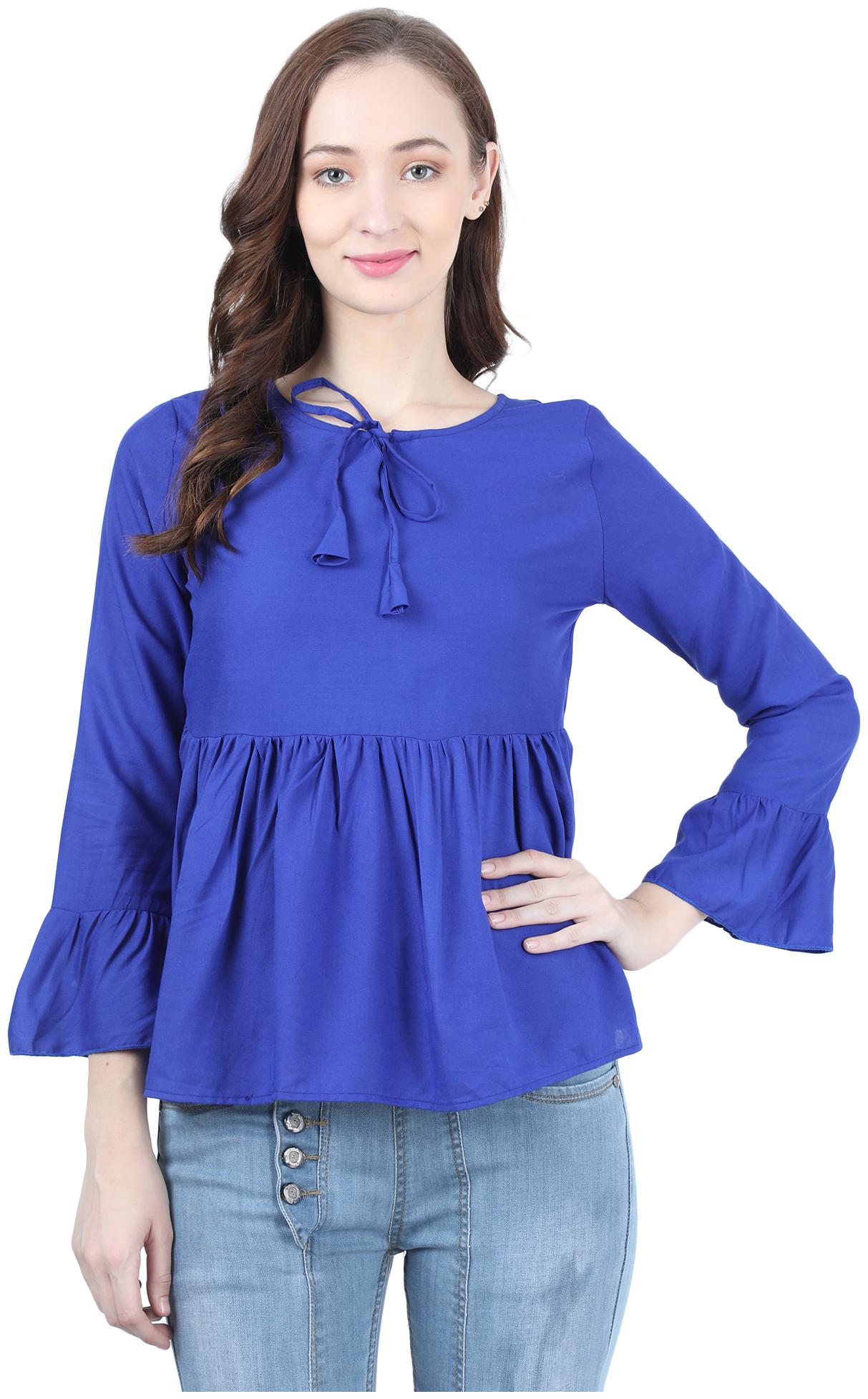 

FASHOPEDIA Women Solid Regular top - Blue