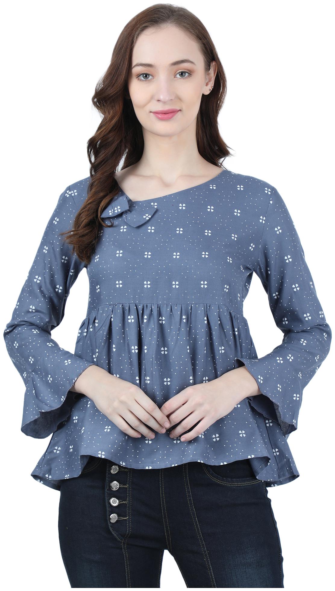 

FASHOPEDIA Women Printed Regular top - Blue