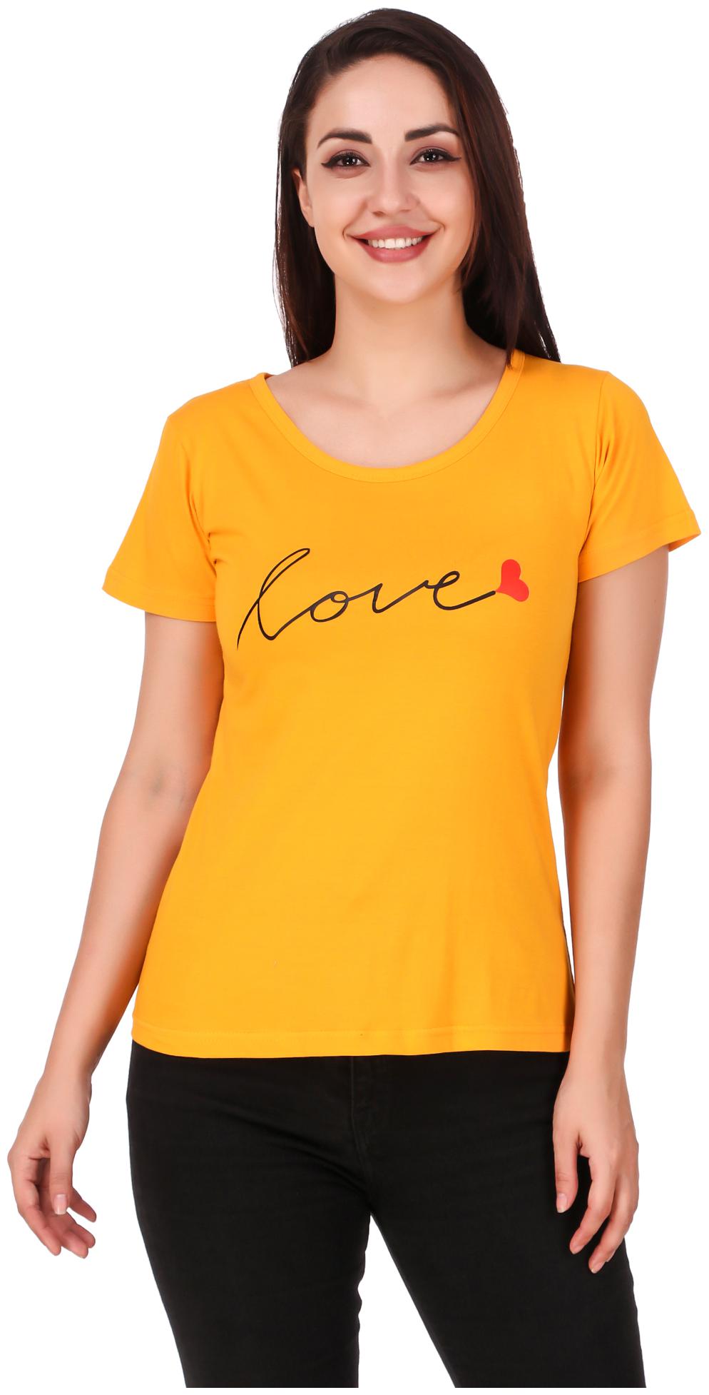 

FASHOPEDIA Women Mustard Regular fit Round neck Cotton T shirt