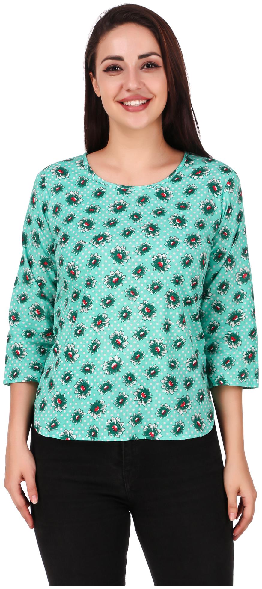 

FASHOPEDIA Women Green Regular fit Round neck Cotton T shirt