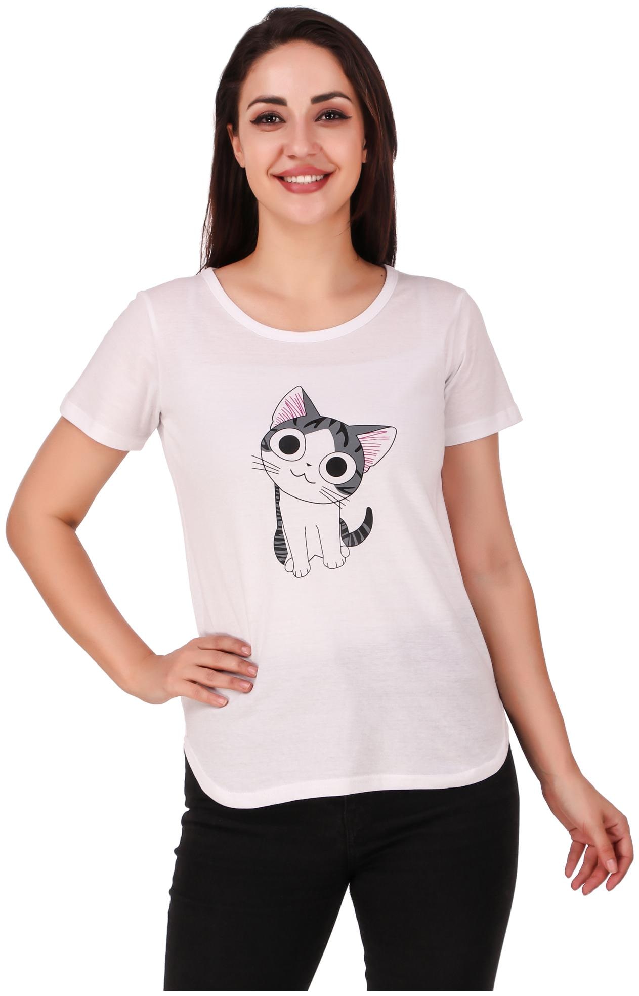 

FASHOPEDIA Women White Regular fit Round neck Cotton T shirt
