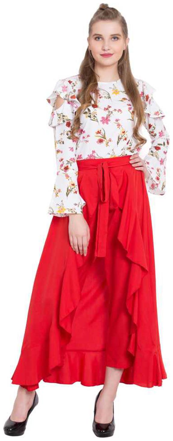

FASHOPEDIA Women Crepe Red Palazzos