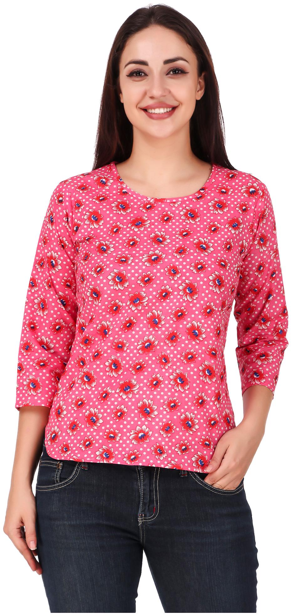 

FASHOPEDIA Women Pink Regular fit Round neck Cotton T shirt