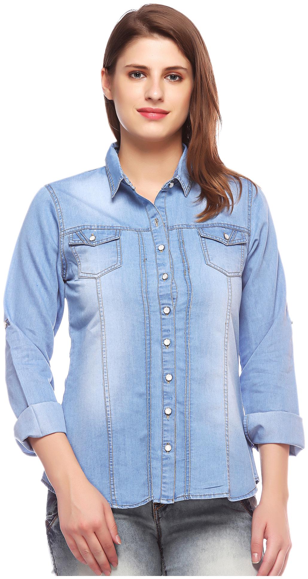 

Fasnoya Women Blue Solid Slim Fit Shirt