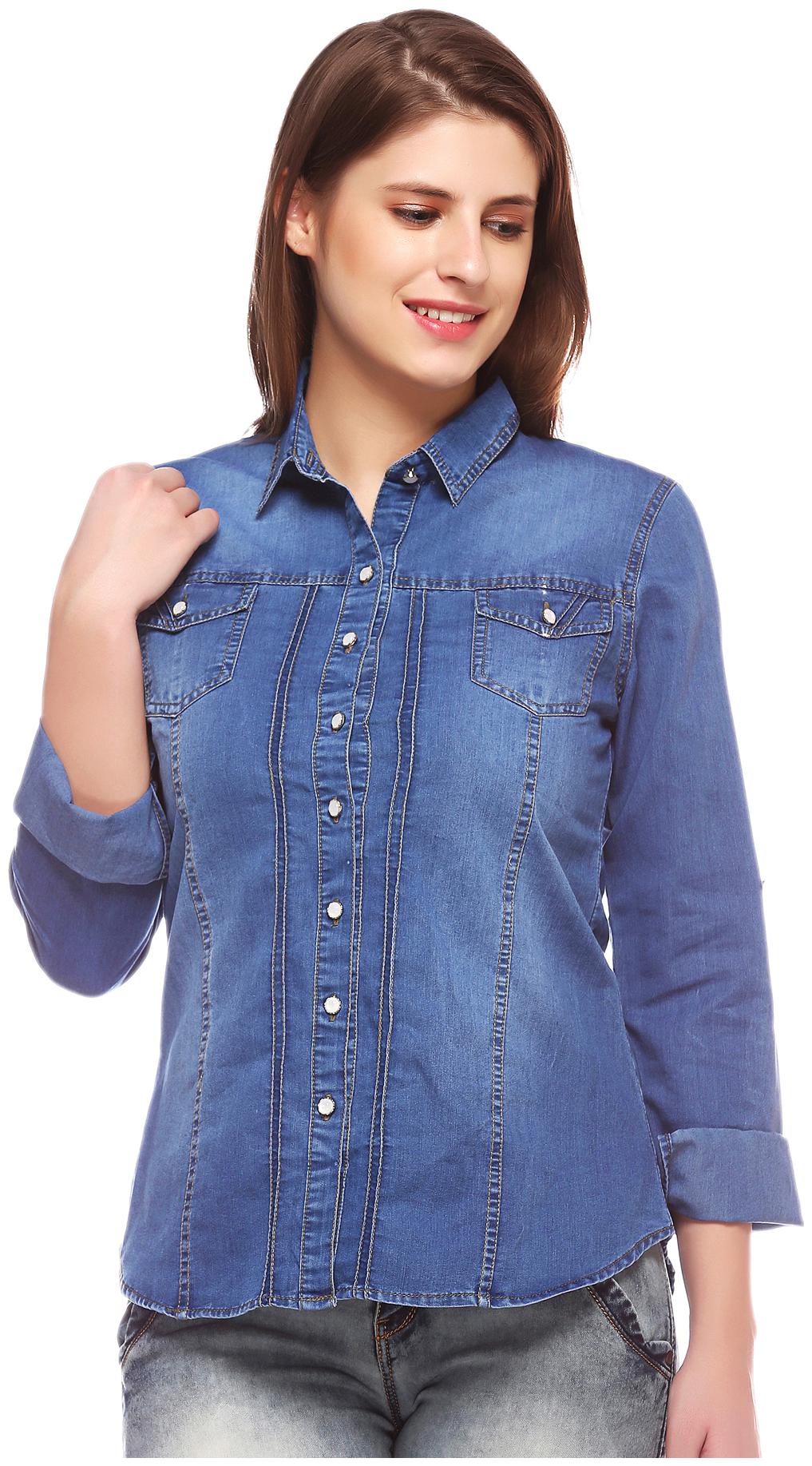 

Fasnoya Women Blue Solid Slim Fit Shirt