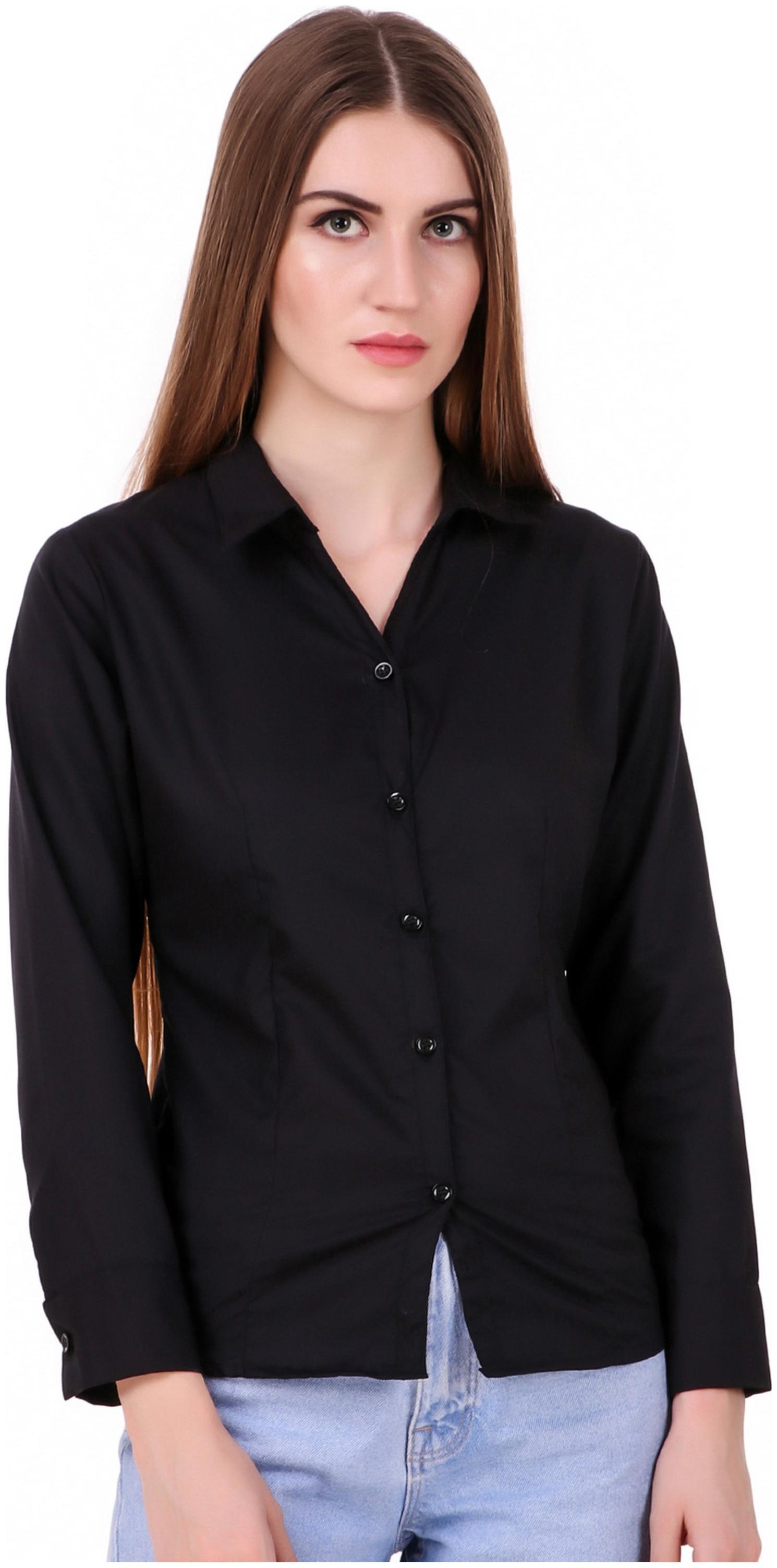

Fasnoya Women Black Solid Slim Fit Shirt