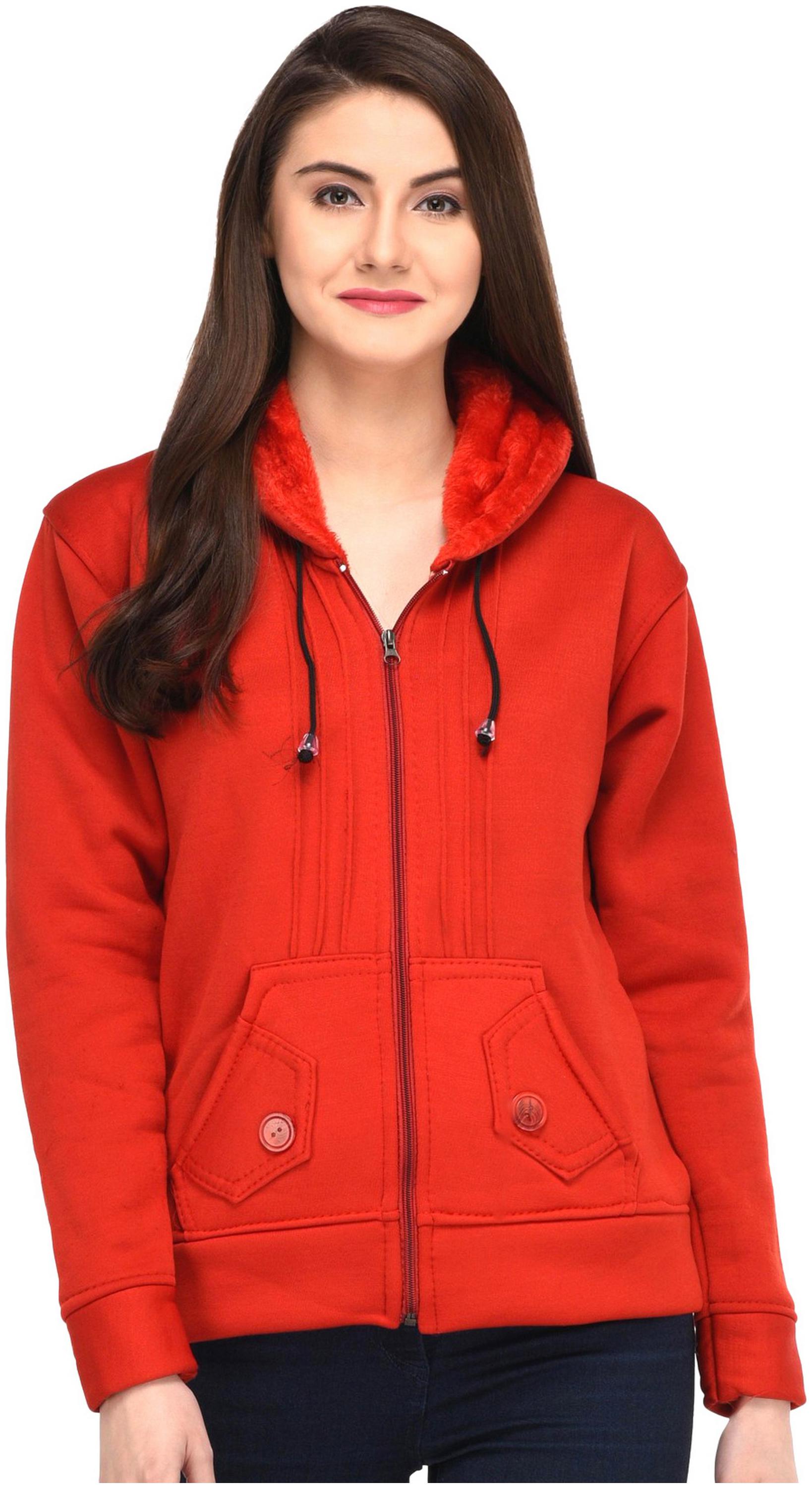 

Fasnoya Women Self Design Sweatshirt - Red