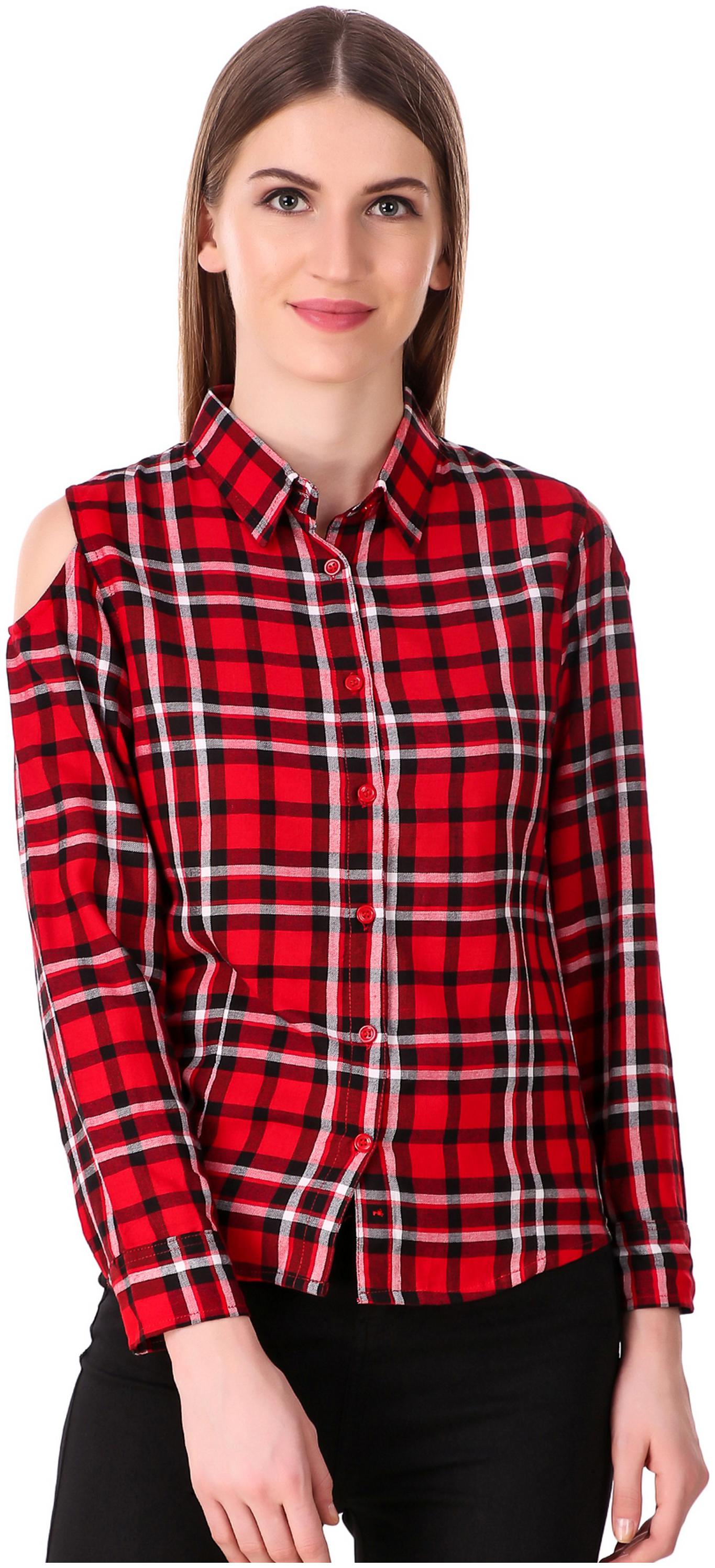

Fasnoya Women Red Checked Slim Fit Shirt