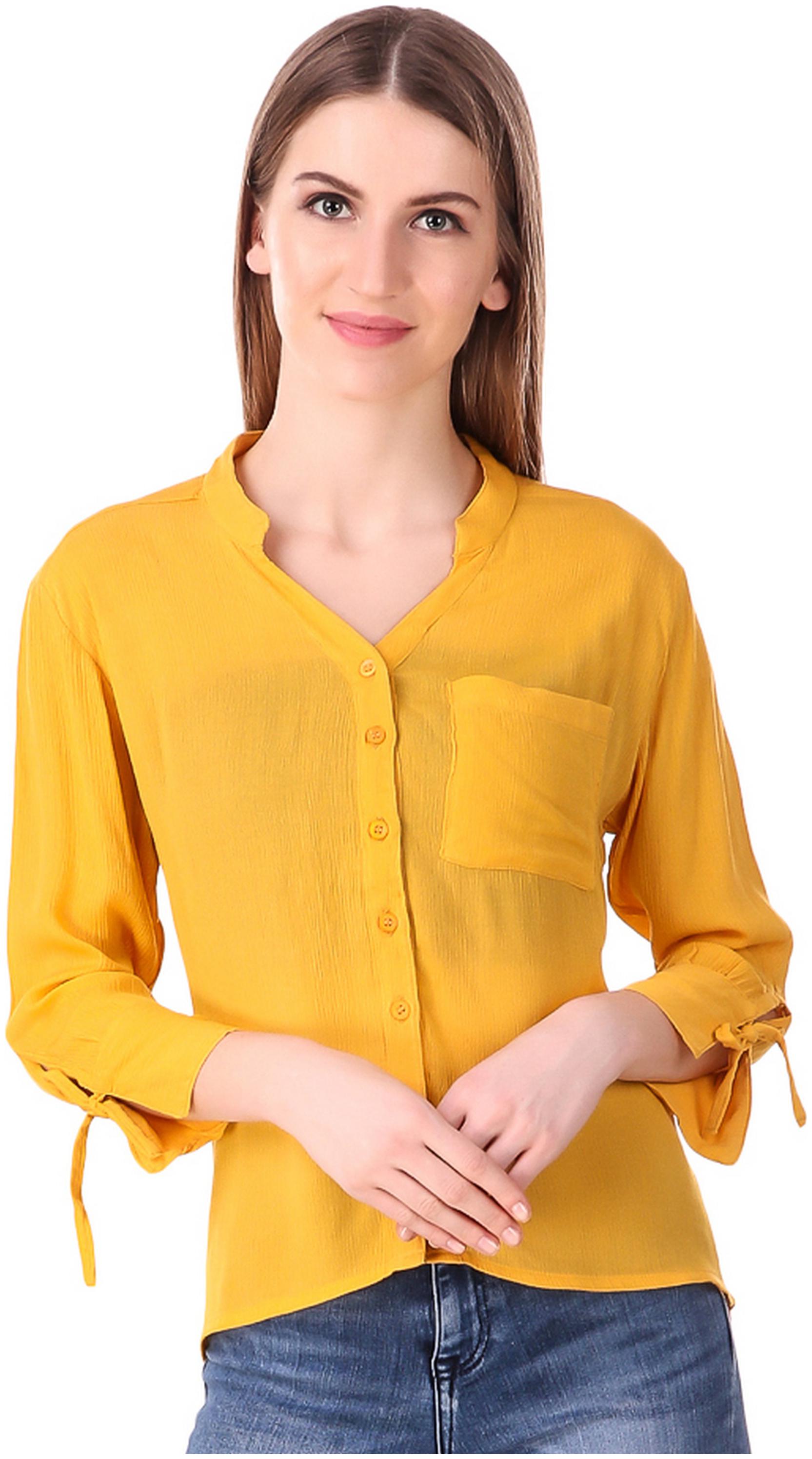 

Fasnoya Women Yellow Solid Slim Fit Shirt