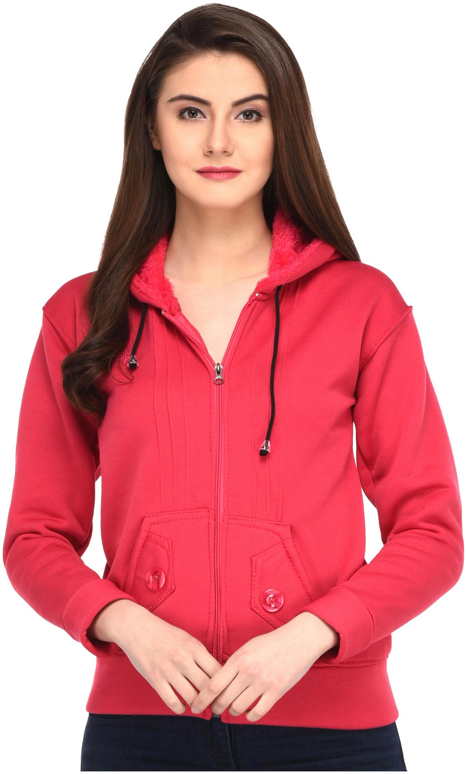 

Fasnoya Women Self Design Sweatshirt - Red