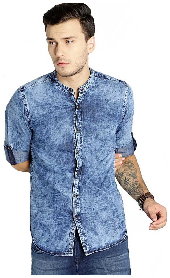 

Fast Train Men Blue Solid Regular Fit Casual Shirt