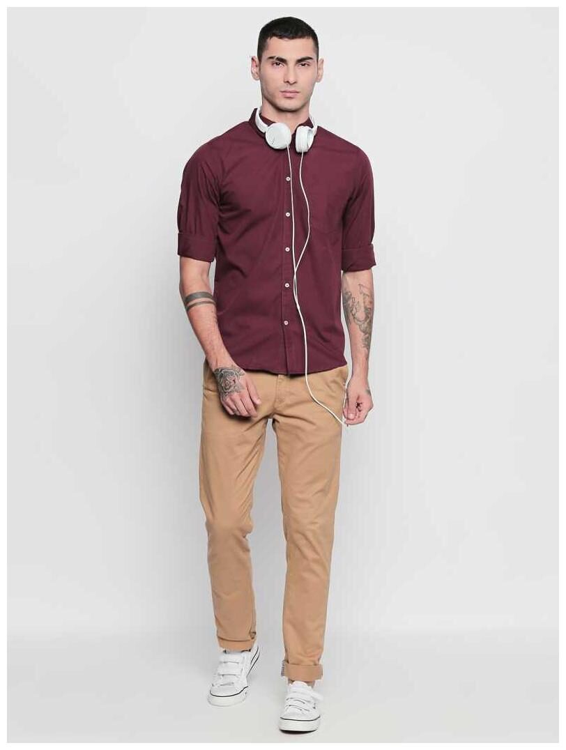 

Fast Train Men Maroon Solid Regular Fit Casual Shirt