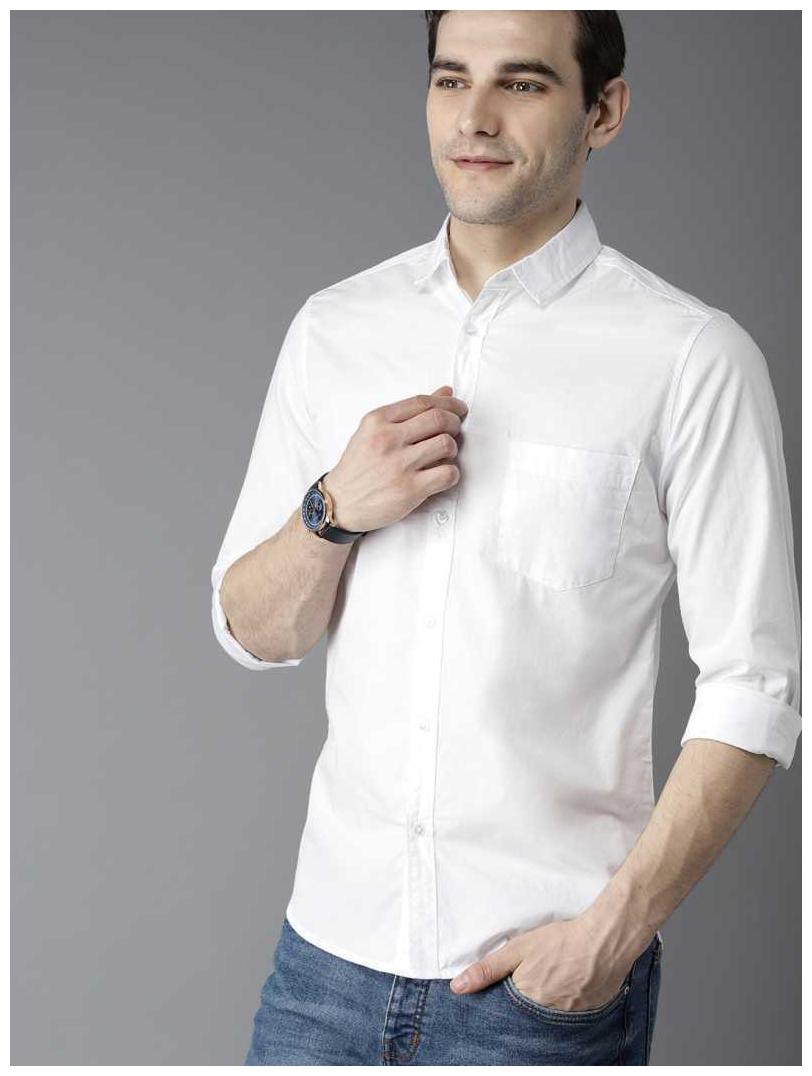 

Fast Train Men White Solid Regular Fit Casual Shirt