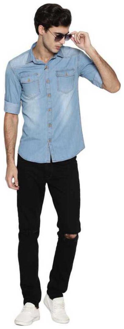 

Fast Train Men Blue Solid Regular Fit Casual Shirt