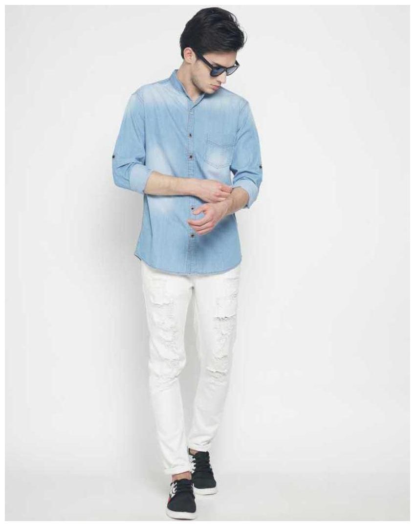 

Fast Train Men Blue Solid Regular Fit Casual Shirt