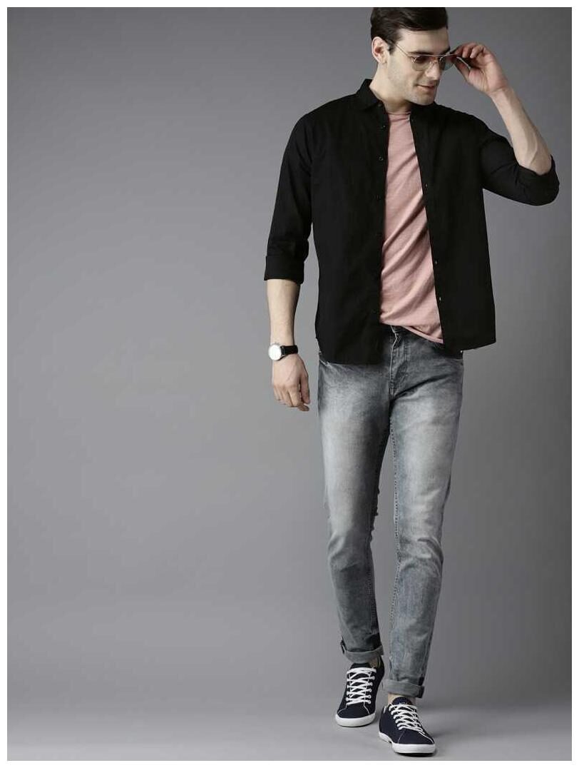 

Fast Train Men Black Solid Regular Fit Casual Shirt