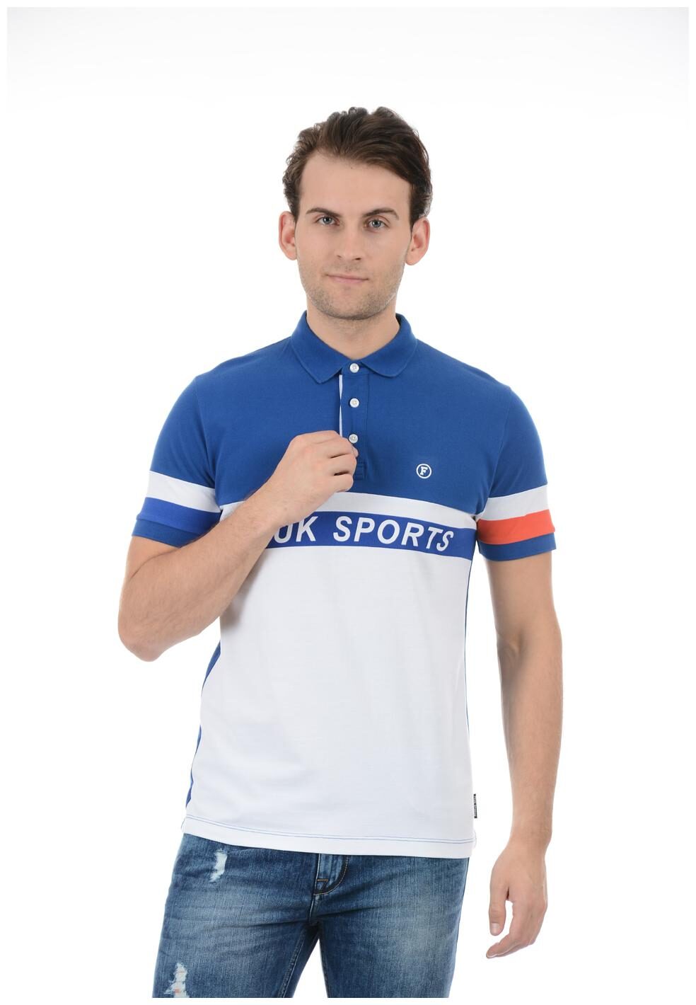 

Fcuk Men White Blue Slim fit Cotton Blend Polo collar T-Shirt - Pack Of 1