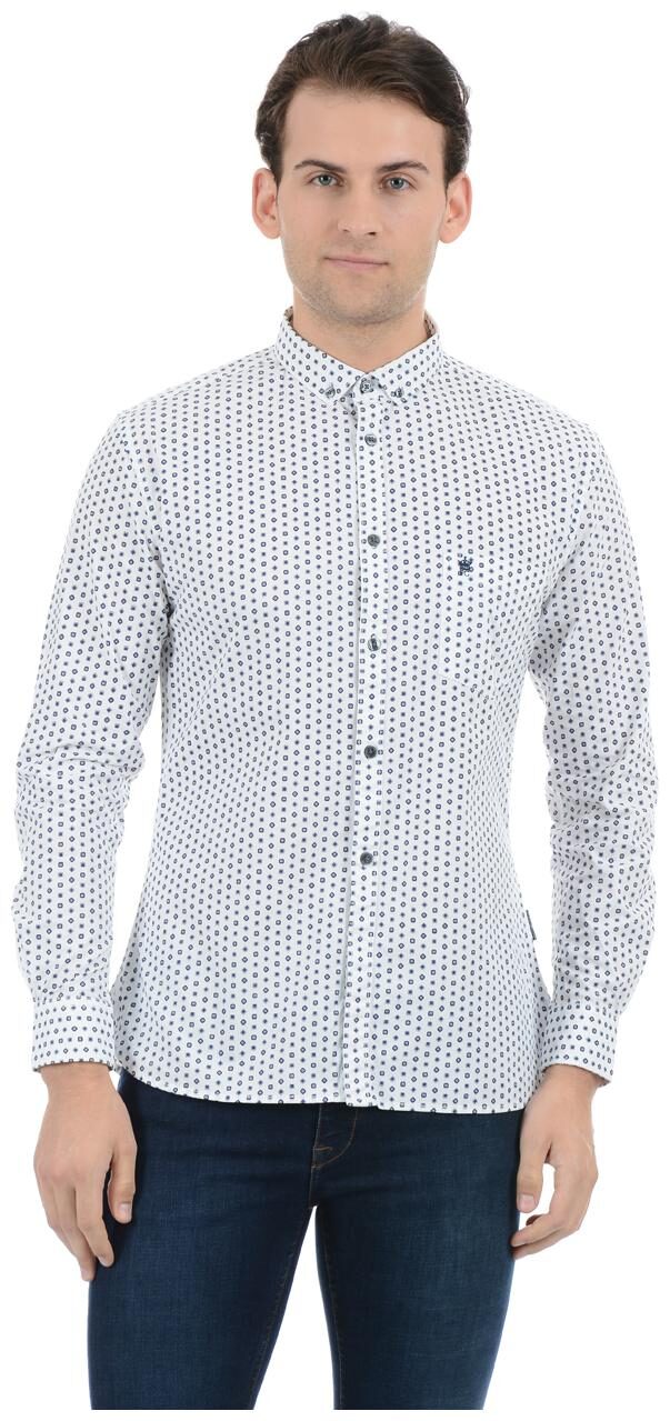 

Fcuk Men White Printed Slim Fit Casual Shirt