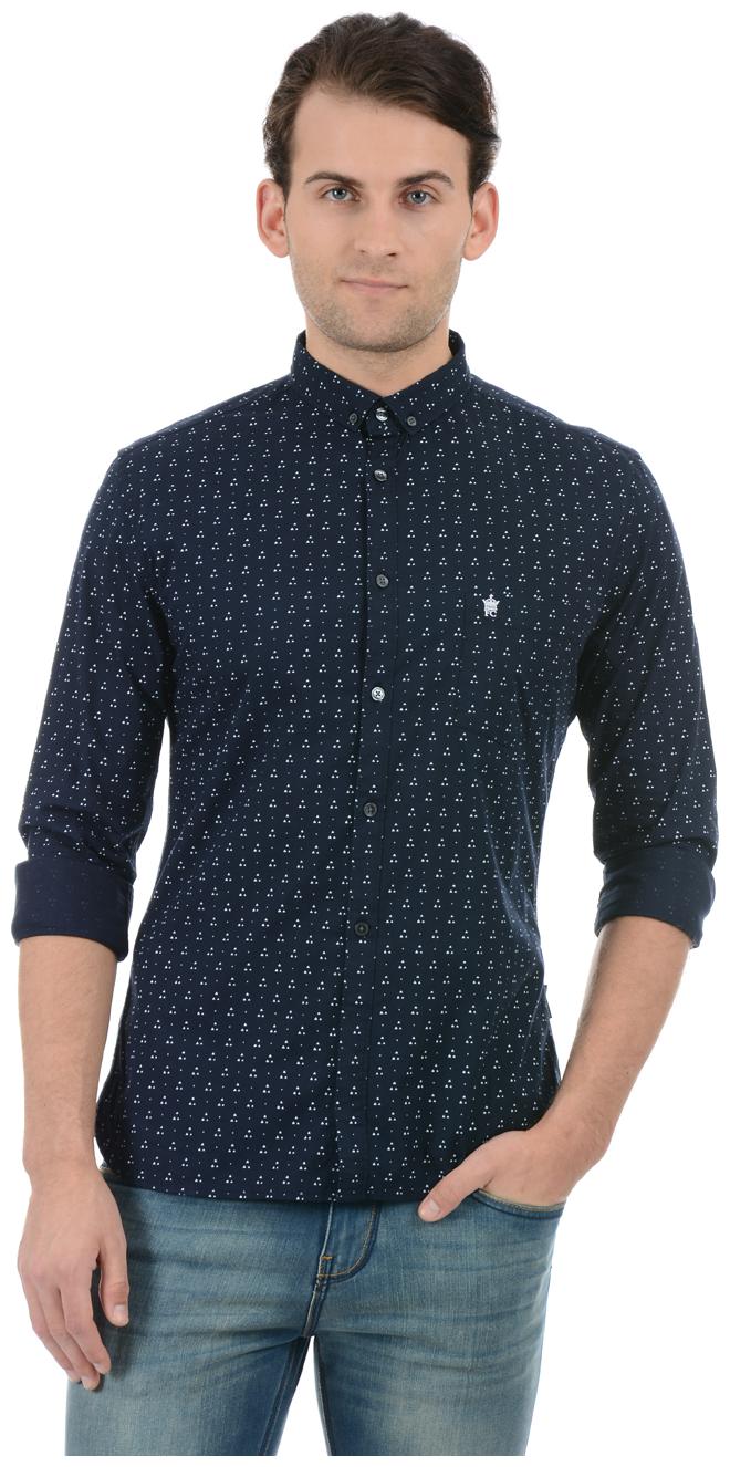 

Fcuk Men Navy Blue Printed Slim Fit Casual Shirt