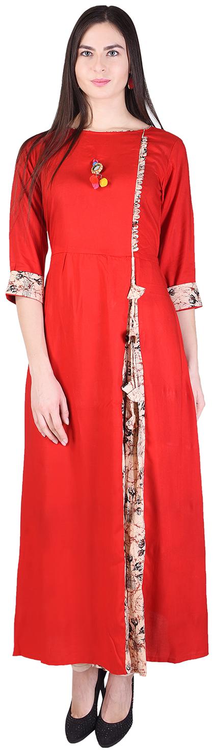 

Fema SKY Rayon Solid Anarkali Round Neck 3 4 Sleeve Casual Party Wear Women s Kurti
