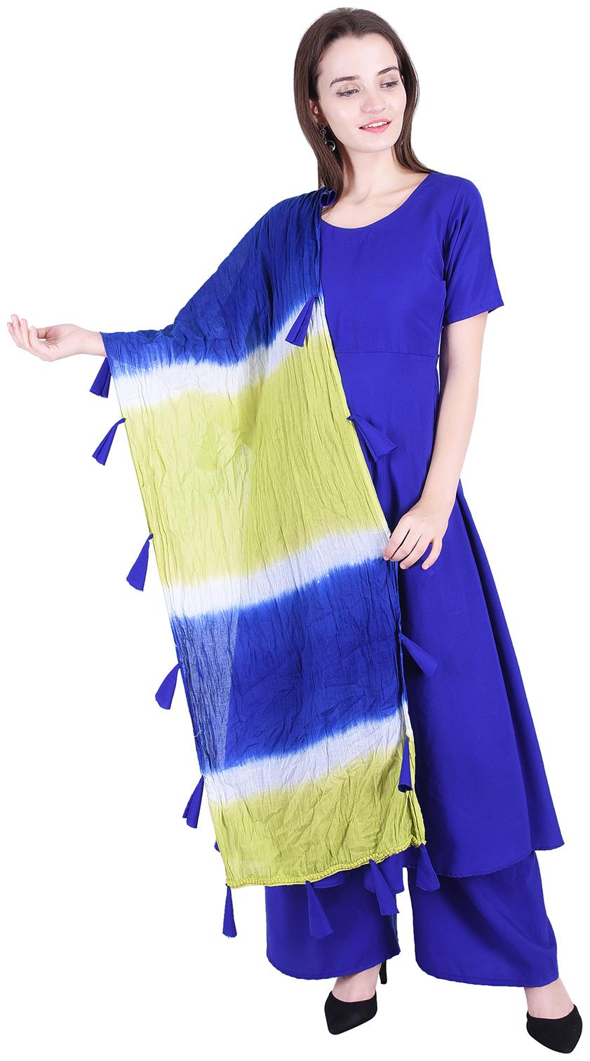 

Fema SKY Women s Cotton Blue Anarkali Solid Kurti with palazoo