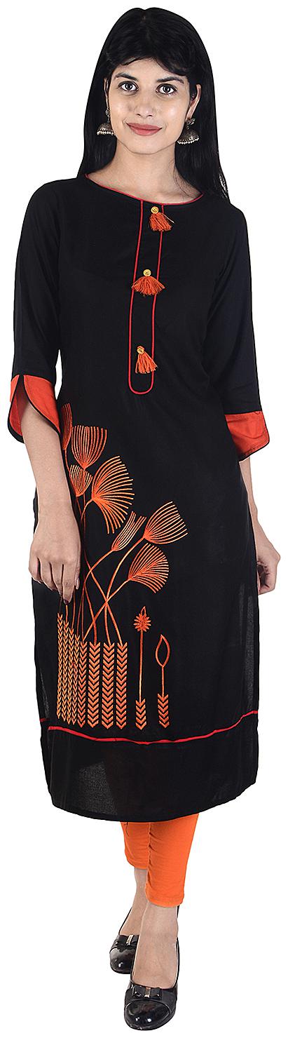 

Fema SKY Women Black Embroidered Straight Kurta