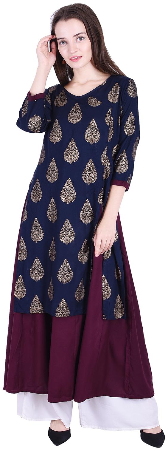 

Fema SKY Women s Rayon Blue straight Printed Kurti with palazoo