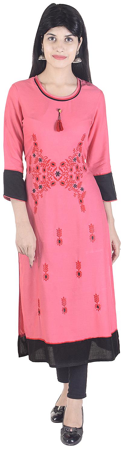 

Fema SKY Women Pink Embroidered Straight Kurta