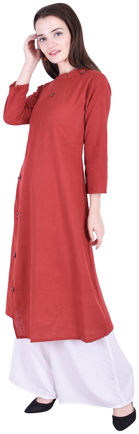

Fema SKY Women s Cotton Red straight Solid Kurti with palazoo