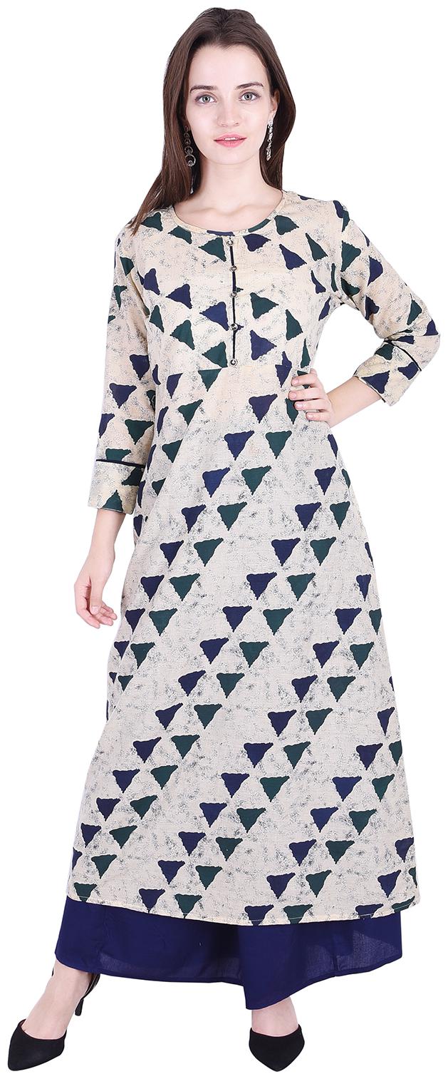 

Fema SKY Women s Rayon Blue A-Line Printed Kurti with palazoo