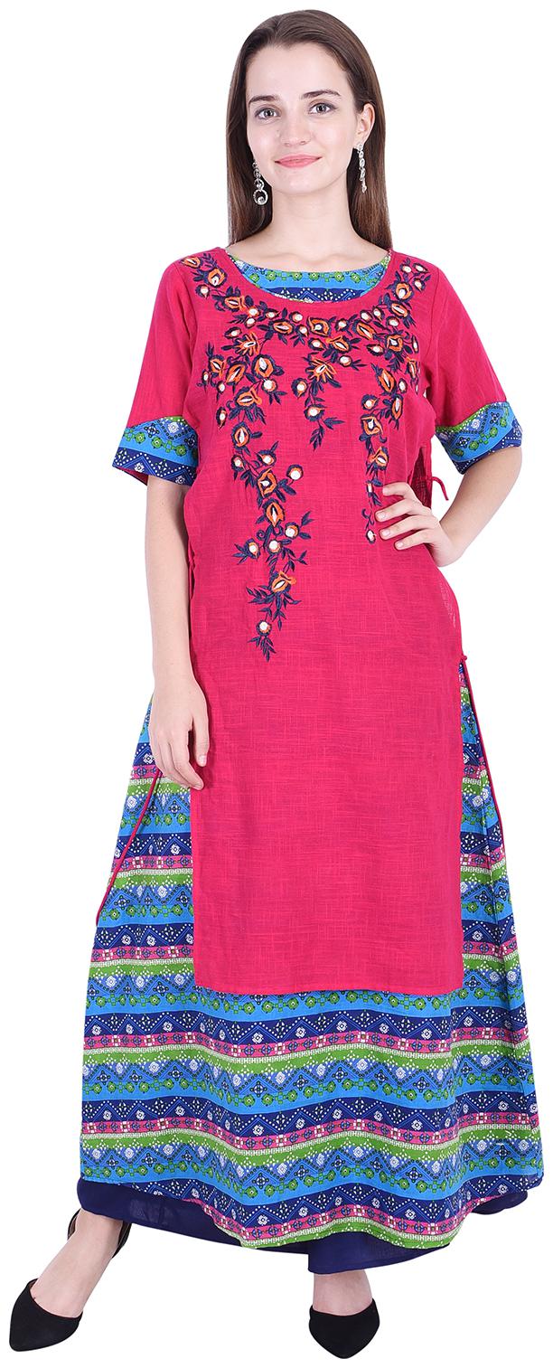 

Fema SKY Women s Cotton Pink Straight Printed Kurti with palazoo