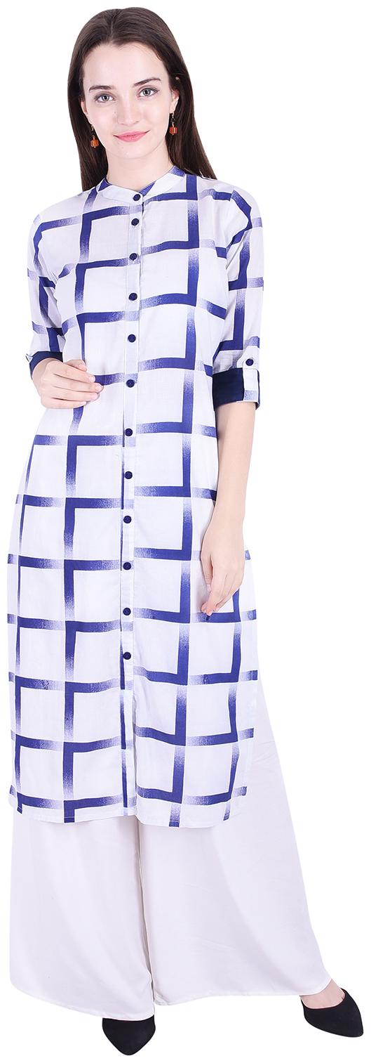 

Fema SKY Women s Cotton Blue A-line Printed Kurti with palazoo
