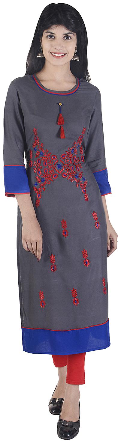

Fema SKY Women Grey Embroidered Straight Kurta