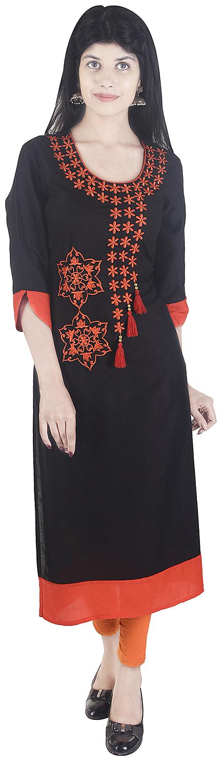 

Fema SKY Women Black Embroidered Straight Kurta