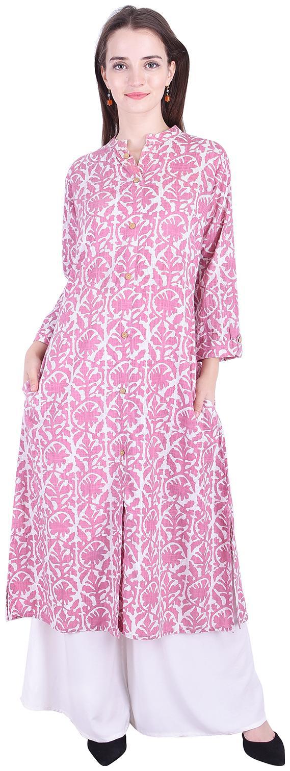 

Fema SKY Women s Pink Cotton Floral Print Kurti